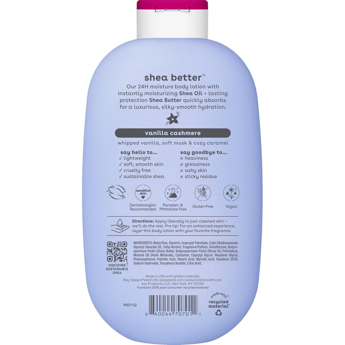 eos Shea Better Body Lotion- Vanilla Cashmere, 24-Hour Moisture, 16 fl oz